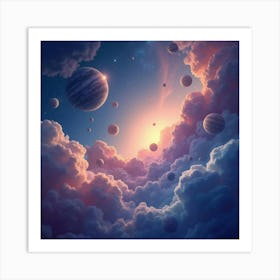 Watercolor Space With Dreamy, Glowing Celestial Forms 1 Art Print