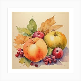 Watercolor Of Apples And Berries Art Print