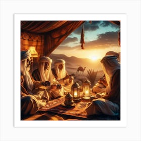 Bedouins Drinking Coffee At Dusk 1 Art Print