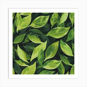 Seamless Pattern Of Green Leaves 2 Art Print