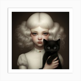 A Little Girl with Black Cat Art Print