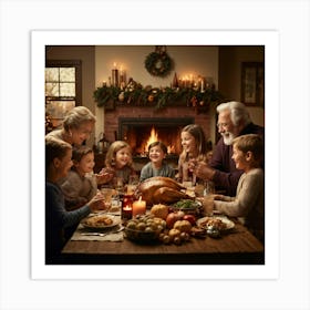 A Heartwarming Depiction Of A Multigenerational Family Reveling In Their Thanksgiving Gathering Lov (6) Art Print