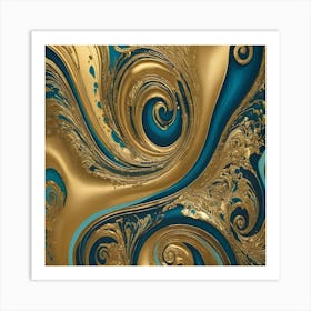 Gold And Blue Swirls Art Print