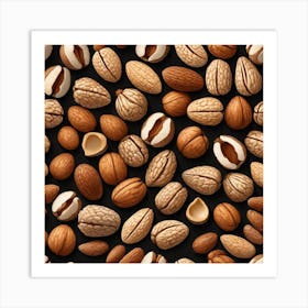 Nuts On Black Background 1 Art Print