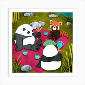 Pandas Picnic Square Art Print