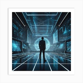 Futuristic Man Standing In Futuristic Hallway Art Print