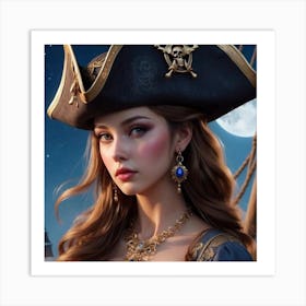 Portrait Of A Woman In A Pirate Hat Art Print