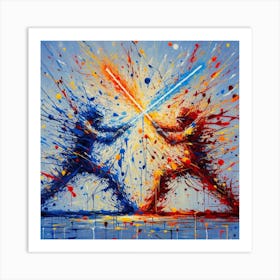 Star Wars Painting, Lightsaber Symphony: A Duel in Color and Chaos Art Print