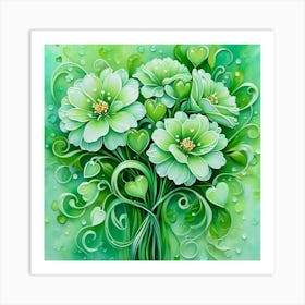 Green Flowers In A Vase Art Print