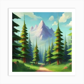 Path To The Mountains trees pines forest 5 Art Print