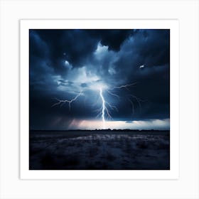 Distant Lightning Strike Over Open Ground Art Print