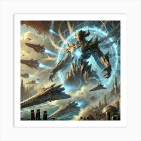 Earthborne Colossi Destabilizing Asterian Warships Art Print