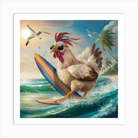 Chicken Surfboard Art Print