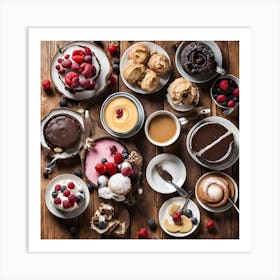 Desserts On A Wooden Table Art Print