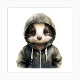 Watercolour Cartoon Skunk In A Hoodie 2 Art Print