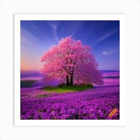 Purple Tree In A Field Art Print