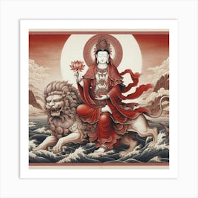 Buddha On A Lion Art Print