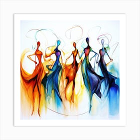 Rainbow Silhouettes - Colorful Dancers Art Print