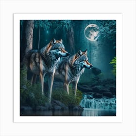 Two Wolves In The Forest Art Print