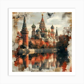 Moscow St Basil'S Cathedral, retro collage Art Print