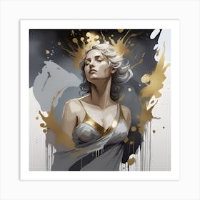 Aphrodite Greek Goddess Gold and watercolor splatter 2 Art Print