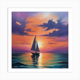 Sailboat At Sunset Paintings Art Print 1 Art Print