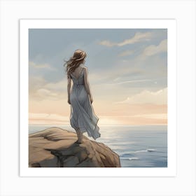 Girl Looking At The Ocean Art Print