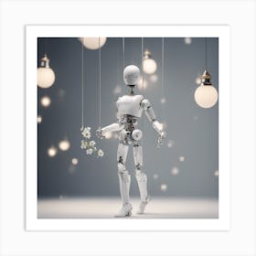 Porcelain And Hammered Matt Silver Android Marionette Showing Cracked Inner Working, Tiny White Flow (1) Art Print