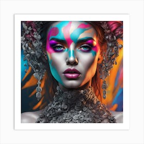 Beautiful Woman With Colorful Makeup Art Print