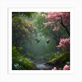 Rain in spring nd birds r flying Art Print