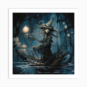 Witch In A Boat Art Print