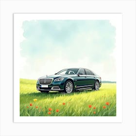 Modern Luxury Vehicle In A Tranquil Spring Meadow, Watercolor Painting 1 Art Print