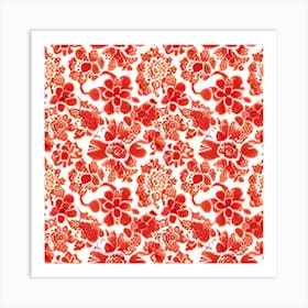 Red Floral Pattern Art Print