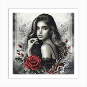 Girl With A Rose 2 Art Print