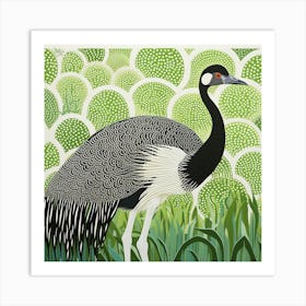 Ohara Koson Inspired Bird Painting Ostrich 1 Square Art Print