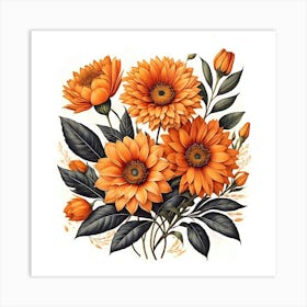 Orange Flowers V.7 Art Print