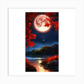 Full Moon Over The River 1 Art Print