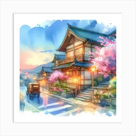 Watercolor Japanese House Art Print