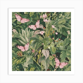 William Morris Print Pink Butterfly Botanical 4 Art Print