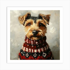 Airedale In Christmas Sweater 2 Art Print