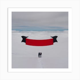 Two People Flying Kites In The Snow Art Print