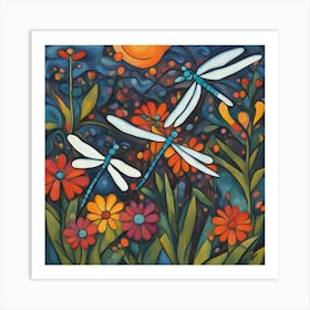 Dragonflies In The Garden Poster