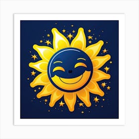Lovely smiling sun on a blue gradient background 26 Art Print