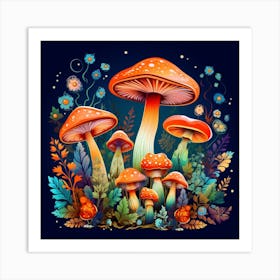 Mushrooms And Flowers 50 Art Print