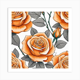 Orange Roses Seamless Pattern 2 Art Print