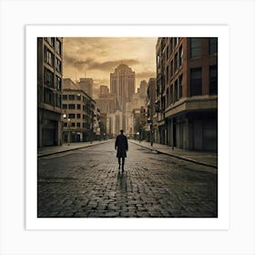 Man Walking Down A City Street Art Print