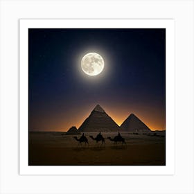 Camels And Pyramids Art Print