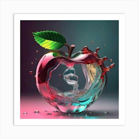 Water Splashing Apple Art Print