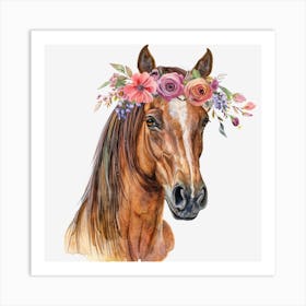 Horse With Flower Crown Art Print