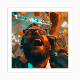 Happy Businessman With Confetti Art Print